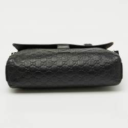 Gucci Black Guccissima Leather Flap Messenger Bag