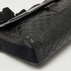 Gucci Black Guccissima Leather Flap Messenger Bag