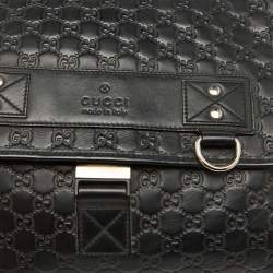 Gucci Black Guccissima Leather Flap Messenger Bag