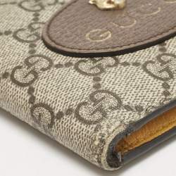 Gucci Beige/Brown GG Supreme Canvas and Leather Tiger Head Bifold Wallet