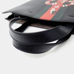 Gucci Black Leather Snake Tote Bag