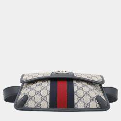 Gucci Beige/Navy/Red Gg Supremecanvas Leather Ophidia Belt Bag 