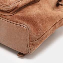 Pre Owned Gucci Brown Suede and Leather Bamboo Drawstring Backpack