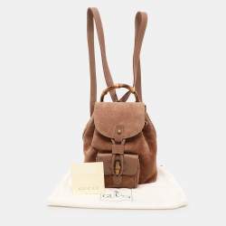 Pre Owned Gucci Brown Suede and Leather Bamboo Drawstring Backpack