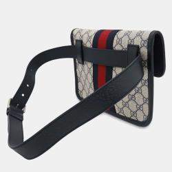  Gucci Beige/Navy/Red Supreme Leather Gg Supreme Ophidia Belt Bag 