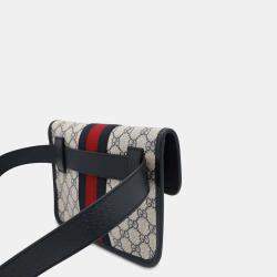  Gucci Beige/Navy/Red Supreme Leather Gg Supreme Ophidia Belt Bag 