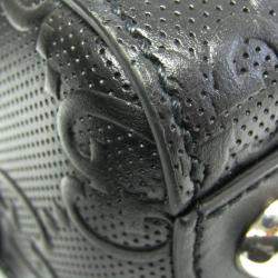 Gucci Black Leather Perforated GG Embossed Tote Bag
