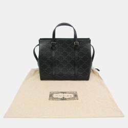 Gucci Black Leather Perforated GG Embossed Tote Bag