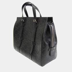 Gucci Black Leather Perforated GG Embossed Tote Bag