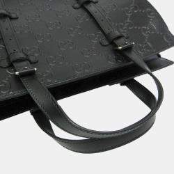 Gucci Black Leather Perforated GG Embossed Tote Bag