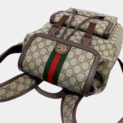 Gucci Beige Brown Canvas and Leather Ophidia small backpack
