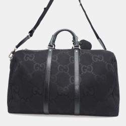 Gucci Black Canvas Leather Jumbo GG Duffle Travel Bag