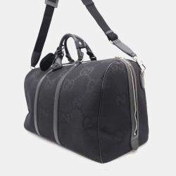 Gucci Black Canvas Leather Jumbo GG Duffle Travel Bag