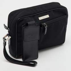 Gucci Black Nylon and Leather Wristlet Zip Pouch