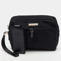 Gucci Black Nylon and Leather Wristlet Zip Pouch