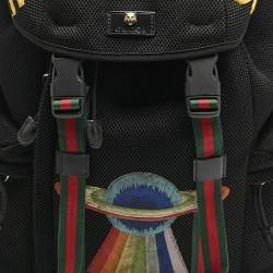 Gucci Black Mesh Fabric Hollywood Embroidered Backpack