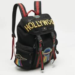 Gucci Black Mesh Fabric Hollywood Embroidered Backpack