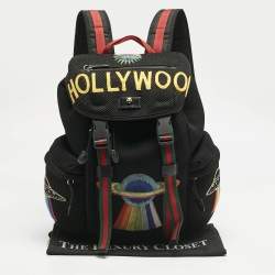 Gucci Black Mesh Fabric Hollywood Embroidered Backpack