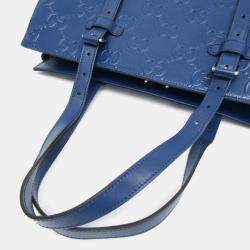 Gucci Blue GG Embossed Tote Leather Tote Bag 