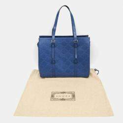 Gucci Blue GG Embossed Tote Leather Tote Bag 