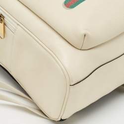 Gucci Off White Leather Logo Print Backpack