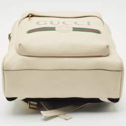 Gucci Off White Leather Logo Print Backpack