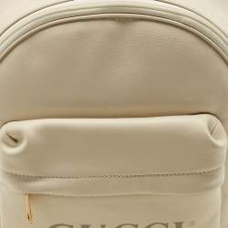 Gucci Off White Leather Logo Print Backpack