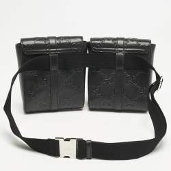 Gucci Black GG Embossed Perforated Leather Double Belt Bag