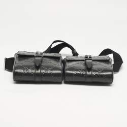 Gucci Black GG Embossed Perforated Leather Double Belt Bag