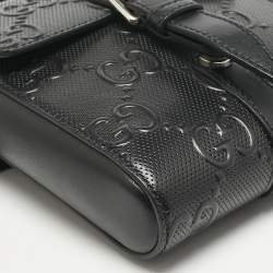 Gucci Black GG Embossed Perforated Leather Double Belt Bag