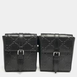Gucci Black GG Embossed Perforated Leather Double Belt Bag