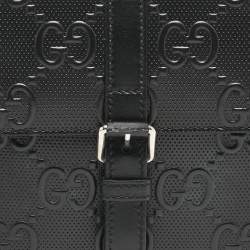 Gucci Black GG Embossed Perforated Leather Double Belt Bag