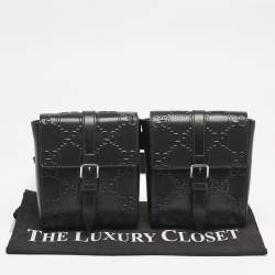 Gucci Black GG Embossed Perforated Leather Double Belt Bag