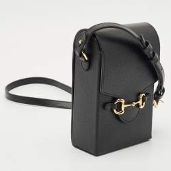 Pre Owned Gucci Black Leather Mini Horsebit 1955 Crossbody Bag