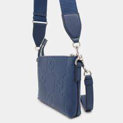 Gucci Jumbo GG Small Blue Leather Messenger Bag