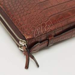 Gucci Brown Crocodile Double Zip Around Travel Wallet