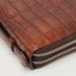 Gucci Brown Crocodile Double Zip Around Travel Wallet