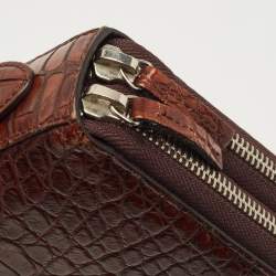 Gucci Brown Crocodile Double Zip Around Travel Wallet