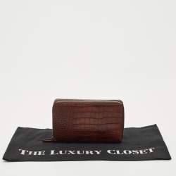 Gucci Brown Crocodile Double Zip Around Travel Wallet