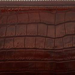 Gucci Brown Crocodile Double Zip Around Travel Wallet