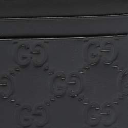 Pre Owned Gucci Black Guccissima Leather Flap Card Case