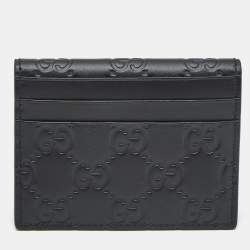 Pre Owned Gucci Black Guccissima Leather Flap Card Case
