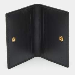 Pre Owned Gucci Black Guccissima Leather Flap Card Case