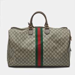 Pre Owned Gucci Beige/Brown GG Supreme Canvas and Leather Large Savoy Duffle Bag
