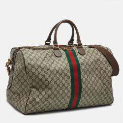 Pre Owned Gucci Beige/Brown GG Supreme Canvas and Leather Large Savoy Duffle Bag