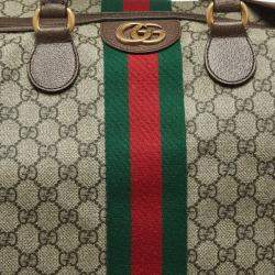Pre Owned Gucci Beige/Brown GG Supreme Canvas and Leather Large Savoy Duffle Bag