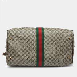 Pre Owned Gucci Beige/Brown GG Supreme Canvas and Leather Large Savoy Duffle Bag