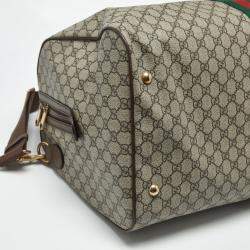 Pre Owned Gucci Beige/Brown GG Supreme Canvas and Leather Large Savoy Duffle Bag