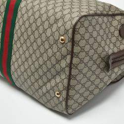Pre Owned Gucci Beige/Brown GG Supreme Canvas and Leather Large Savoy Duffle Bag