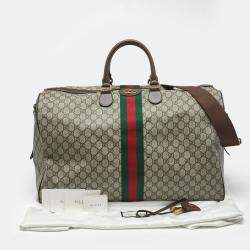 Pre Owned Gucci Beige/Brown GG Supreme Canvas and Leather Large Savoy Duffle Bag